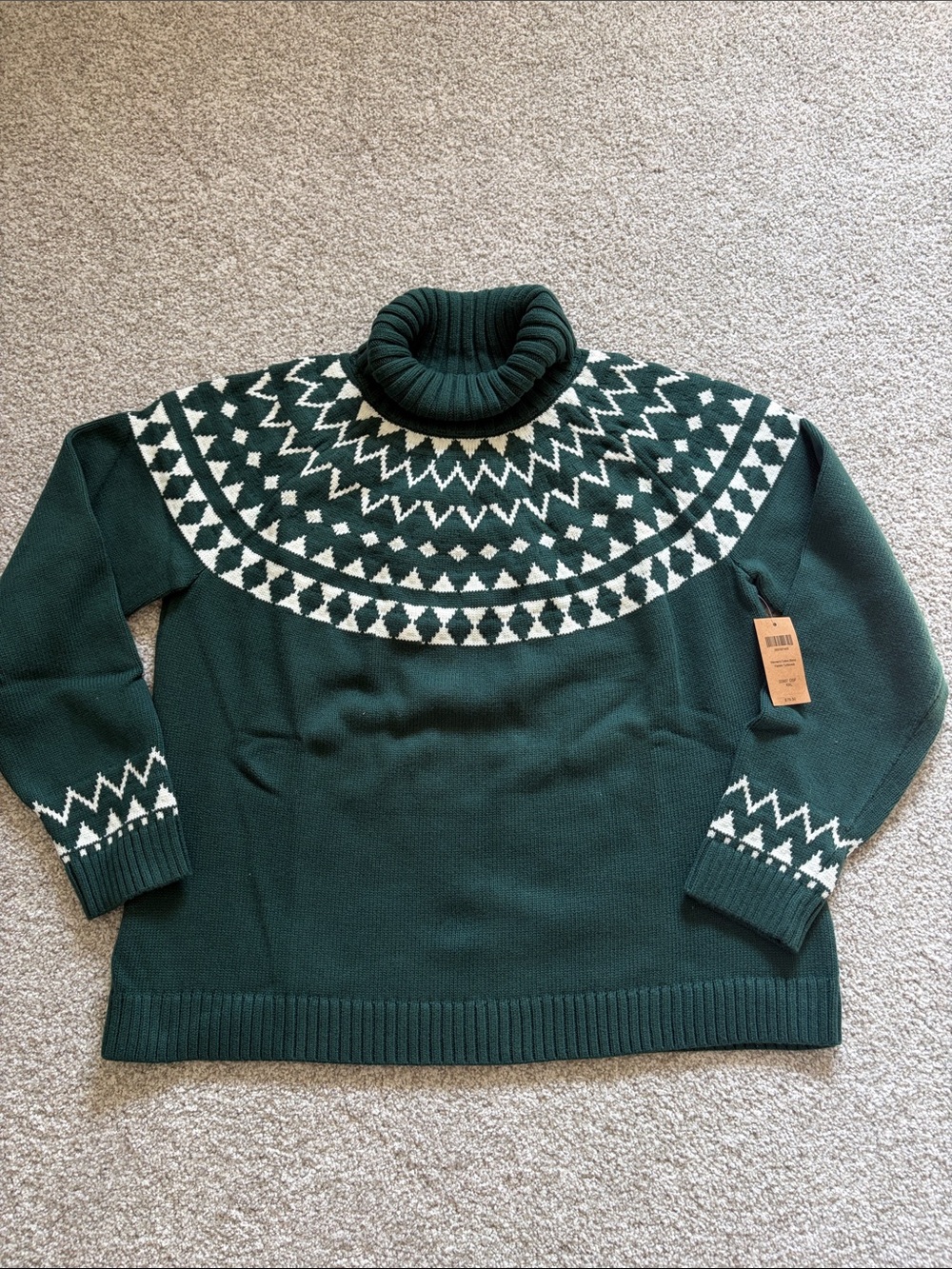 NWT | Duluth Trading Co Green and White Fair Isle Turtleneck Sweater